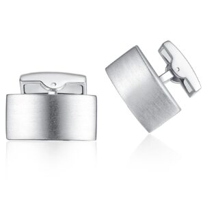 HONEY BEAR Rectangle Cufflinks for Mens Shirts Business Wedding Gift Brushed Silver