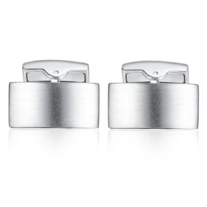 HONEY BEAR Rectangle Cufflinks for Mens Shirts Business Wedding Gift Brushed Silver