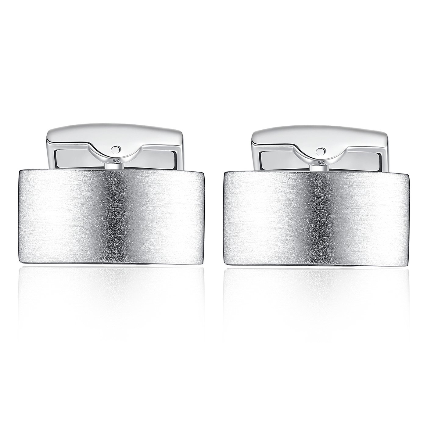 HONEY BEAR Rectangle Cufflinks for Mens Shirts Business Wedding Gift Brushed Silver