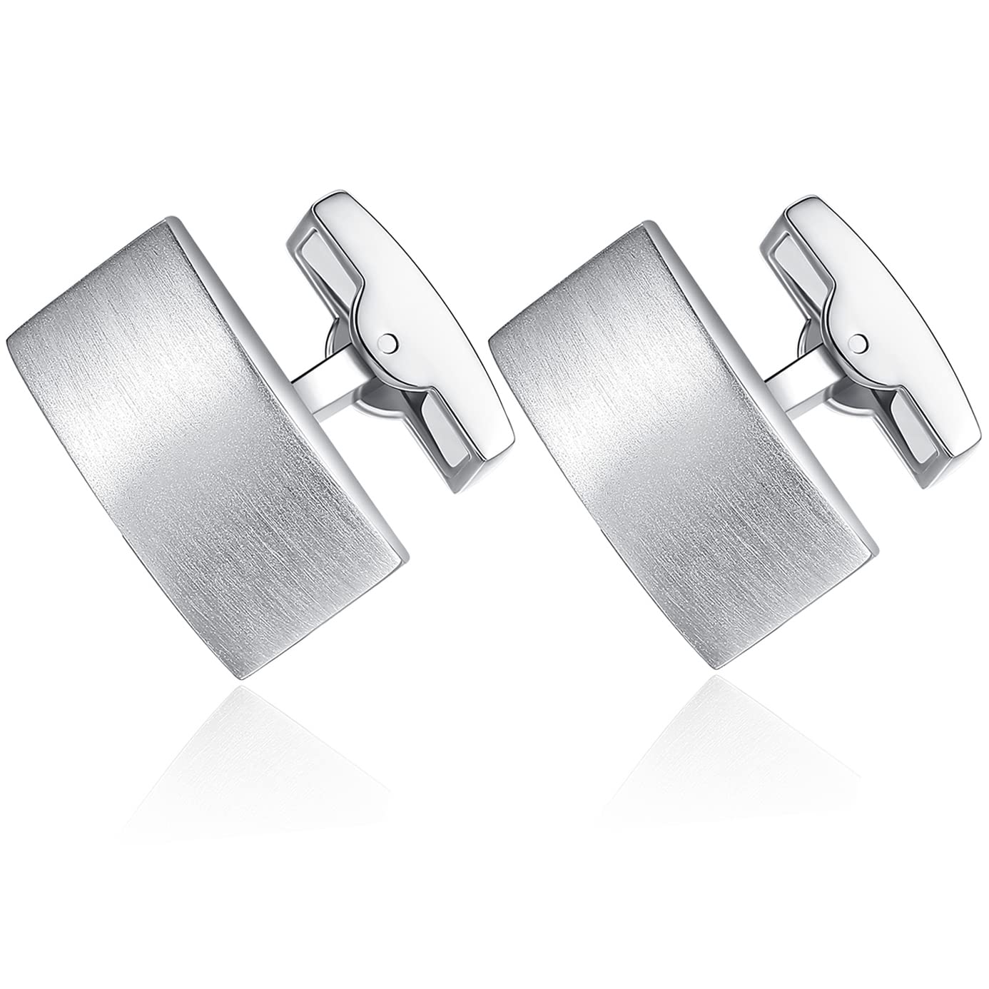 HONEY BEAR Rectangle Cufflinks for Mens Shirts Business Wedding Gift Brushed Silver