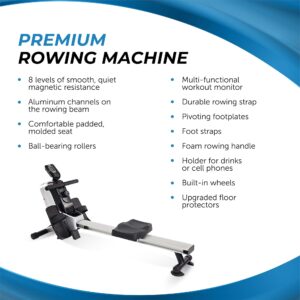 Stamina Magnetic Rower 1110 - Rower Machine with Smart Workout App - Rowing Machine with Magnetic Resistance for Home Gym Fitness - Up to 250 lbs Weight Capacity - Silver