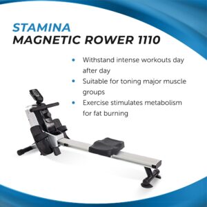 Stamina Magnetic Rower 1110 - Rower Machine with Smart Workout App - Rowing Machine with Magnetic Resistance for Home Gym Fitness - Up to 250 lbs Weight Capacity - Silver