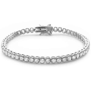 Oxford Diamond Co Sterling Silver Half Bezel Set Cubic Zirconia Tennis Bracelet-Silver