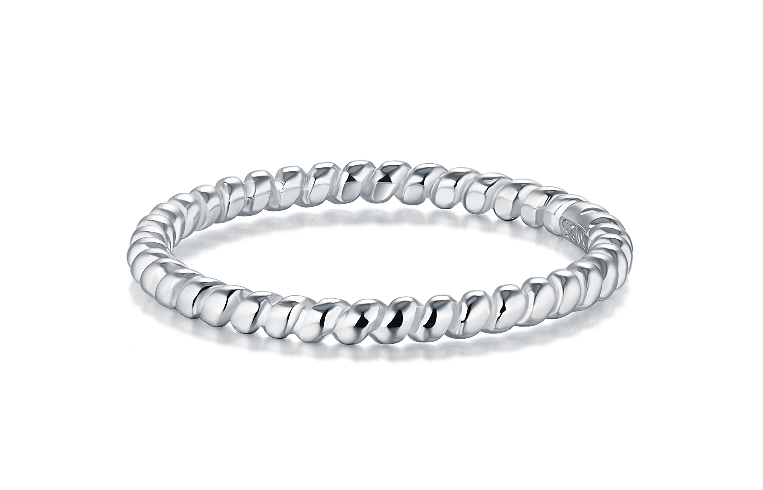 925 Sterling Silver Ring, BORUO Twisted Eternity Band Stackable Rings 2mm Size 8