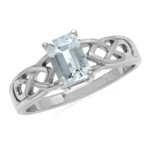 silvershake 7x5mm genuine octagon shape aquamarine 925 sterling silver celtic knot solitaire ring size 6