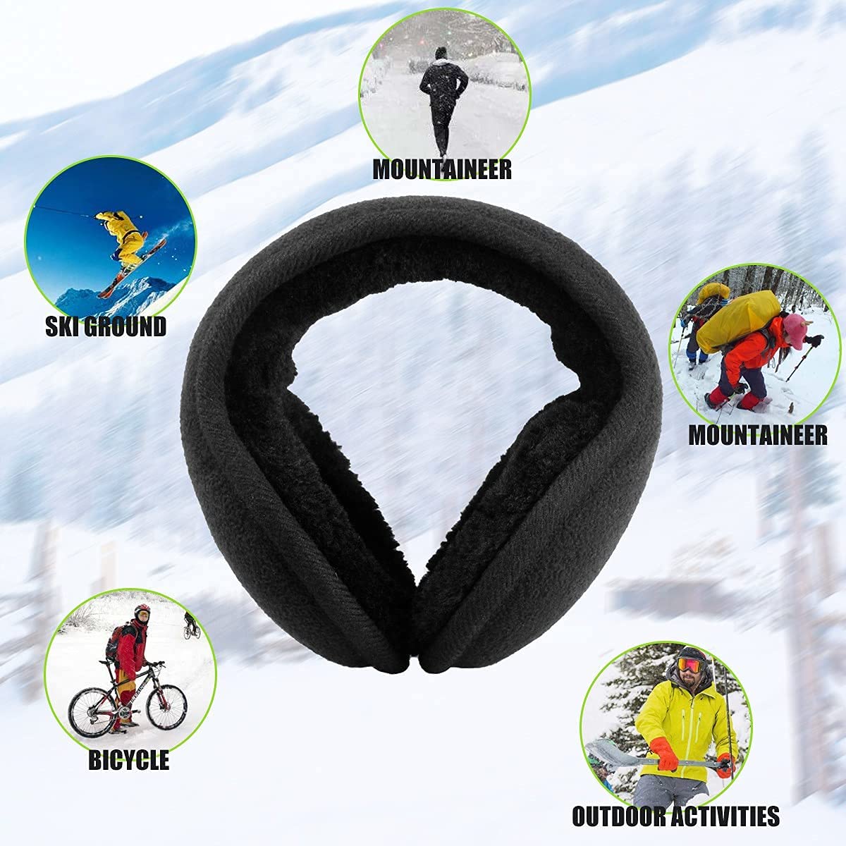 Metog Winter Earmuffs Foldable Polar Fleece Ear Warmer Unisex Behind-the-Head Earmuff Black