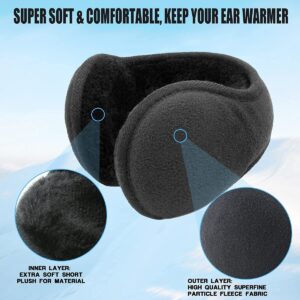 Metog Winter Earmuffs Foldable Polar Fleece Ear Warmer Unisex Behind-the-Head Earmuff Black