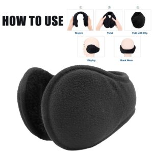 Metog Winter Earmuffs Foldable Polar Fleece Ear Warmer Unisex Behind-the-Head Earmuff Black