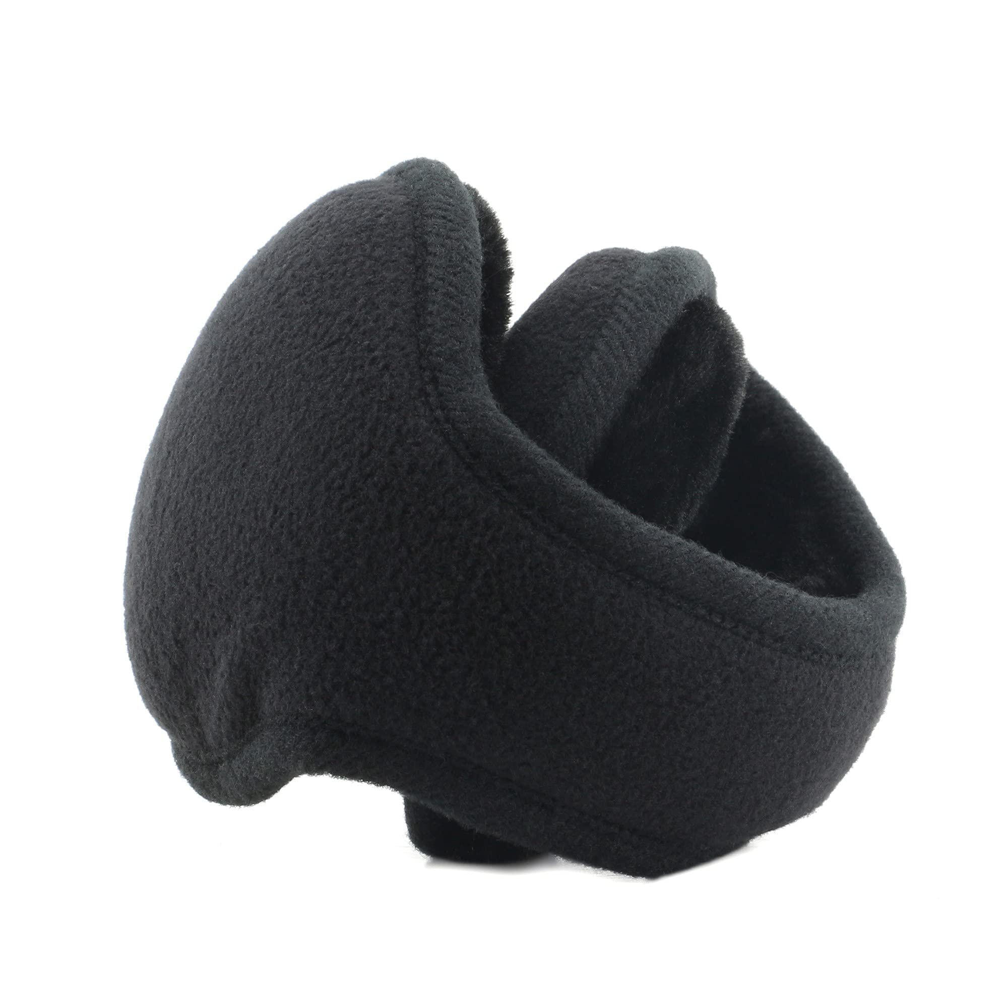 Metog Winter Earmuffs Foldable Polar Fleece Ear Warmer Unisex Behind-the-Head Earmuff Black