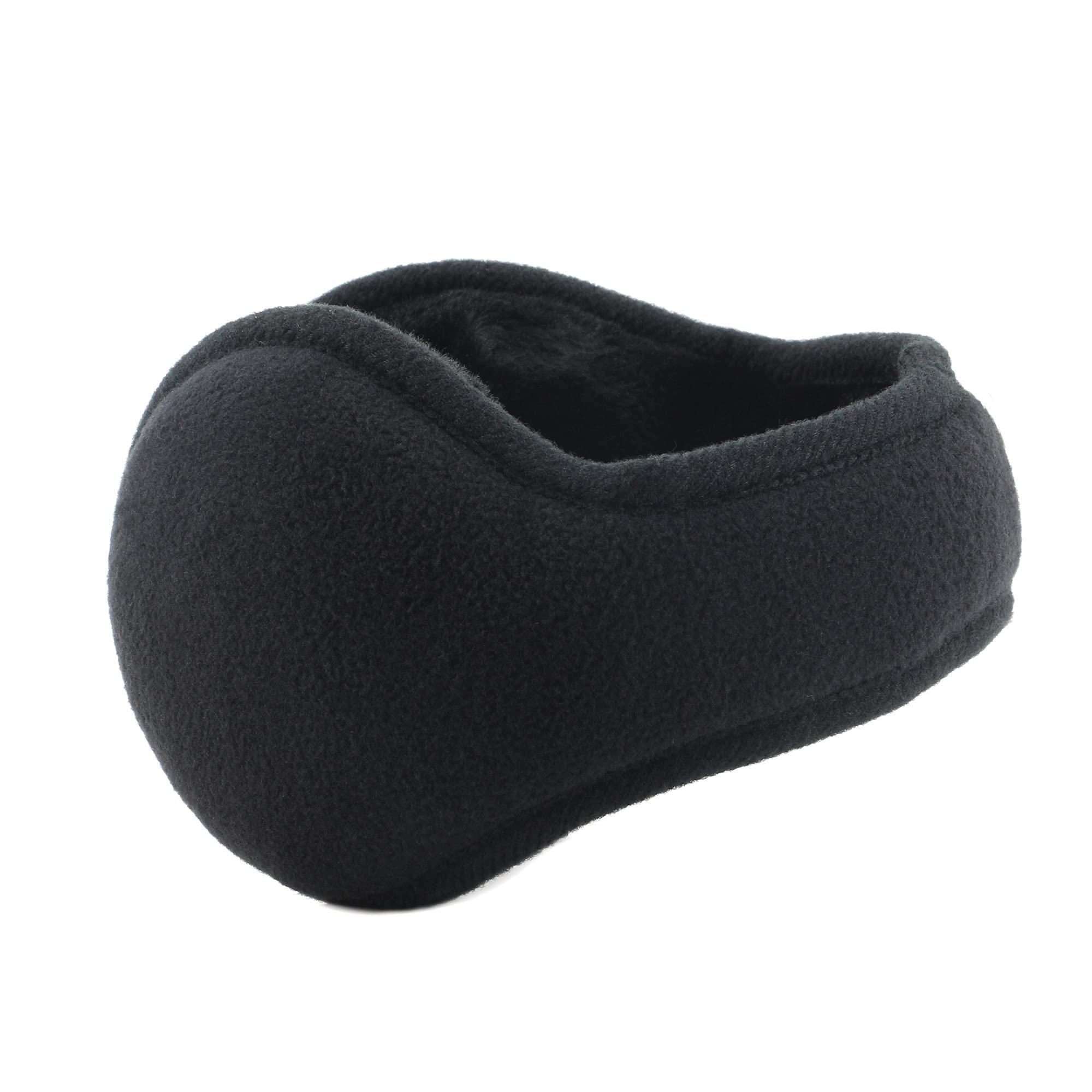 Metog Winter Earmuffs Foldable Polar Fleece Ear Warmer Unisex Behind-the-Head Earmuff Black