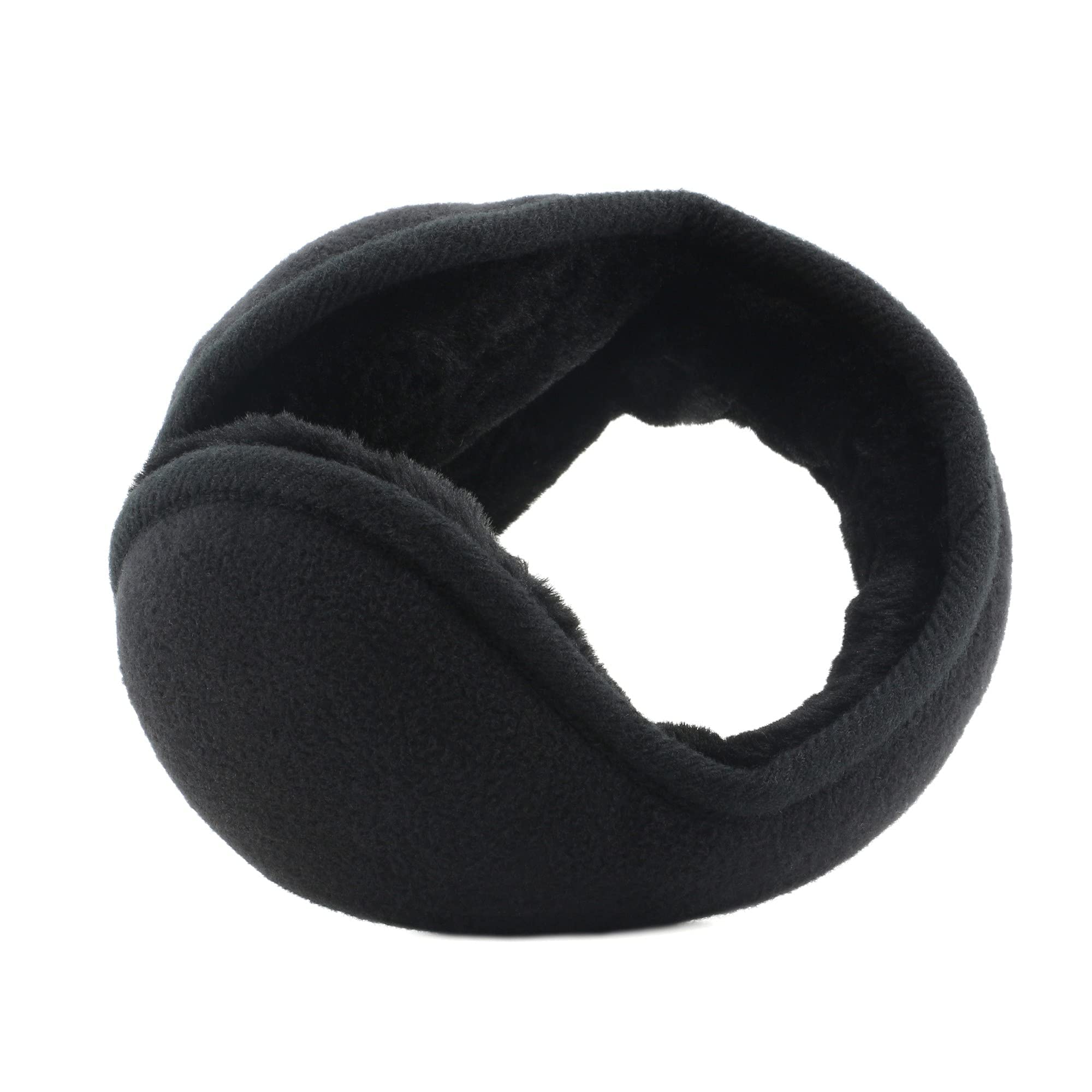 Metog Winter Earmuffs Foldable Polar Fleece Ear Warmer Unisex Behind-the-Head Earmuff Black