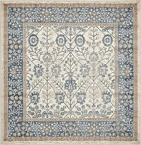 Unique Loom Salzburg Collection Area Rug - Gneis (5' Square, Cream/ Light Blue)