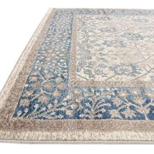 Unique Loom Salzburg Collection Area Rug - Gneis (5' Square, Cream/ Light Blue)