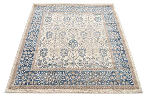 Unique Loom Salzburg Collection Area Rug - Gneis (5' Square, Cream/ Light Blue)