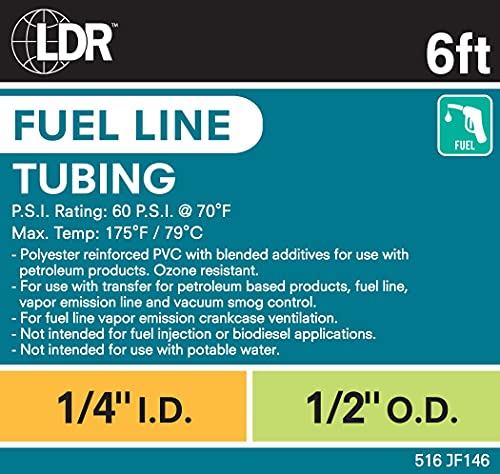 ¼ Inch ID Fuel Line for Small Engines 6-Foot Length