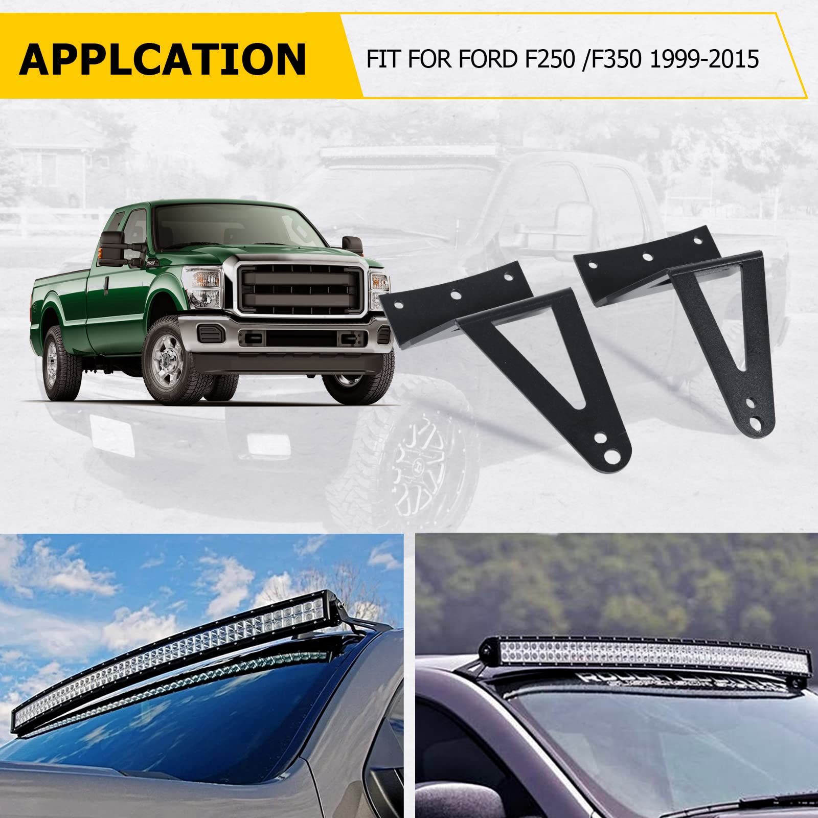 AUXMART Upper Windshield Mounting Brackets for 52" Straight/Curved Light Bar Fit for Ford F250/F350 1999 2000 2001 2002 2003 2004 2005 2006 2007 2008 2009 2010 2011 2012 2013 2014 2015 (1 Pair)