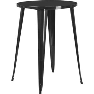 Flash Furniture Commercial Grade 30" Round Black Metal Indoor-Outdoor Bar Table Set with 4 Square Seat Backless Stools