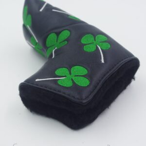 Ronsit Green Four-Leaf Clover Golf Putter Head Cover Headcover Shamrock Embroidered Blade Fit All Brands (Black)