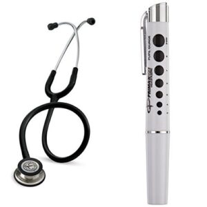 3m littmann classic iii stethoscope, stainless-steel-finish chestpiece, black tube, 27 inch, 5620 and primacare dl-9325 reusable led penlight with pupil gauge bundle