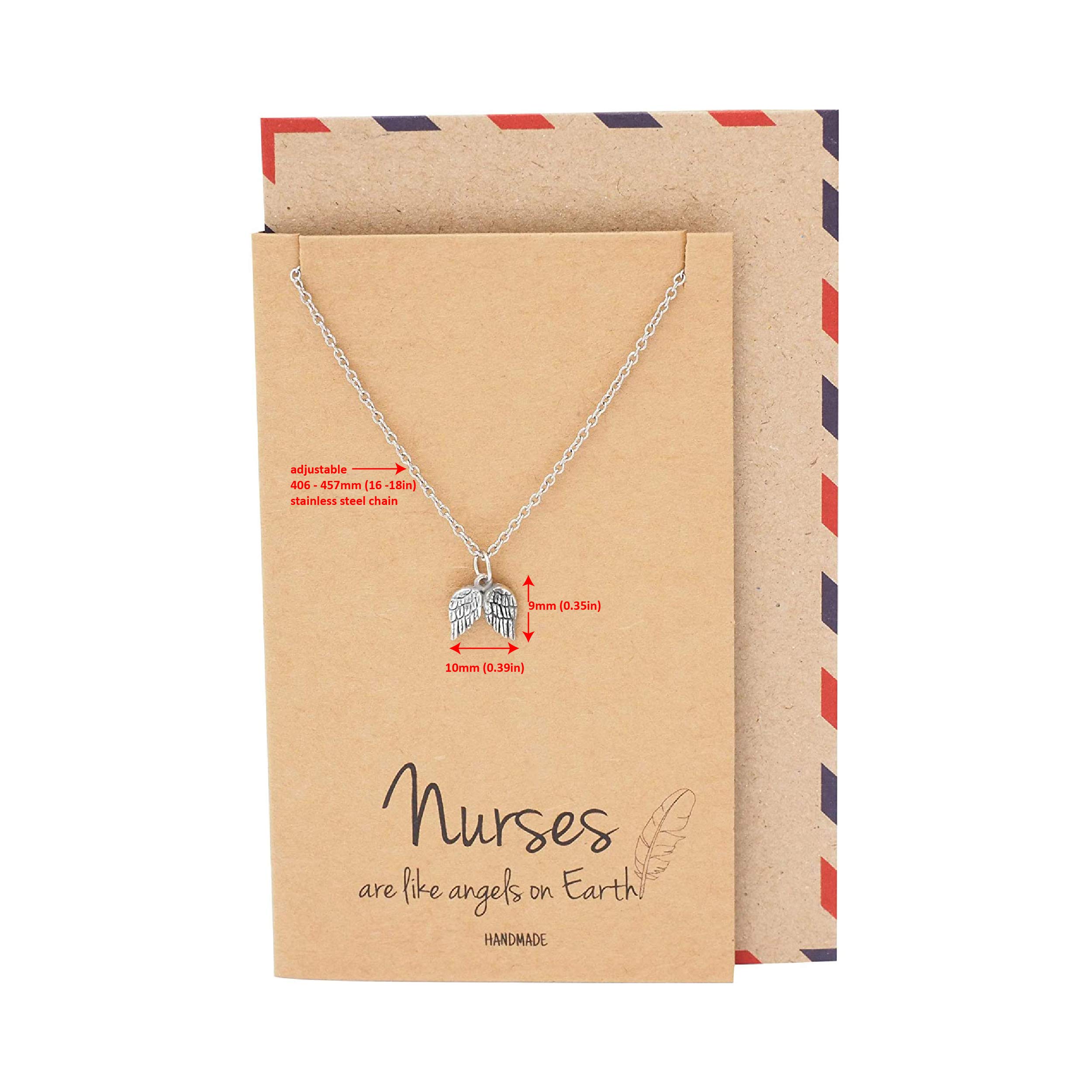 quan jewelry Nurse Necklace Handcrafted Angel-Wings Pendant, Thank you Appreciation Graduation Gift Ideas, Presents for Nurses, RN, Pre-Med Students, Doctors, Friendship Necklace