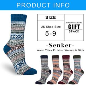 5 Pack Womens Wool Socks Winter Warm Socks Thick Knit Cabin Cozy Crew Soft Socks Gifts for Women