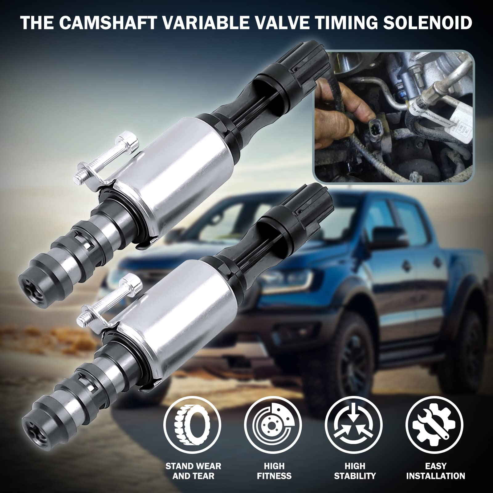 Dade 2 Set VCT Camshaft Timing Control Solenoid Valve Set Compatible with Ford 3V 5.4L 4.6L F150 F250 F350 LINCOLN MERCURY (6 PCS) 2 Solenoids + 2 Seals + 2 Screws