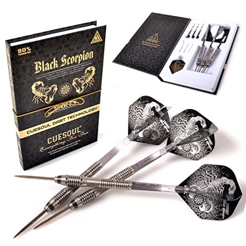 CUESOUL BLACK SCORPION 24g Tungsten Steel Tip Dart Set,Barrel with Titanium Coated Finished