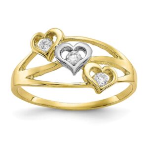 jewels by lux 10k yellow gold & rhodium triple heart cz ring