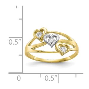 Jewels By Lux 10K Yellow Gold & Rhodium Triple Heart CZ Ring