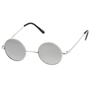 zeroUV Small Retro Lennon Style Colored Mirror Lens Round Metal Sunglasses 41mm (Silver/Silver Mirror)