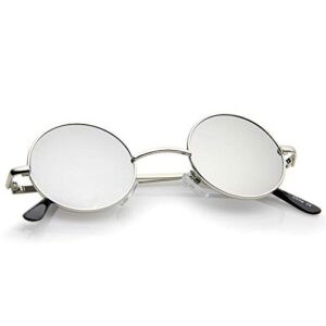 zeroUV Small Retro Lennon Style Colored Mirror Lens Round Metal Sunglasses 41mm (Silver/Silver Mirror)