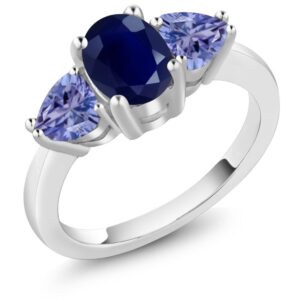 Gem Stone King 925 Sterling Silver Blue Sapphire and Blue Tanzanite 3-Stone Ring for Women (2.59 Cttw, Gemstone Birthstone, Available In Size 5, 6, 7, 8, 9)