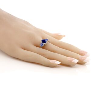 Gem Stone King 925 Sterling Silver Blue Sapphire and Blue Tanzanite 3-Stone Ring for Women (2.59 Cttw, Gemstone Birthstone, Available In Size 5, 6, 7, 8, 9)