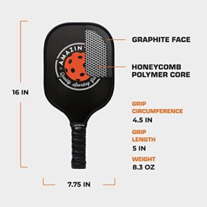 Amazin' Aces Classic Graphite Pickleball Paddles Set of 2 with 4 Pickleball Balls, Lightweight, Black Pickleball Rackets with Soft, Nonslip Comfort Grip Handles & Protective Portable Pickleball Bag