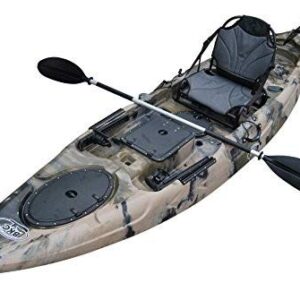 BKC UH-RA220 11.5 Foot Angler Sit On Top Fishing Kayak with Paddles and Upright Chair and Rudder System Included (Camo)