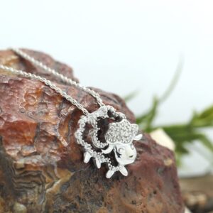 Jewel Zone US Natural Diamond Accent Sheep Pendant Necklace in 14k White Gold Over Sterling Silver