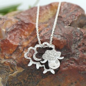 Jewel Zone US Natural Diamond Accent Sheep Pendant Necklace in 14k White Gold Over Sterling Silver