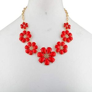 LUX ACCESSORIES Gold Tone and Red Pave Large Floral Flower Statement Necklace