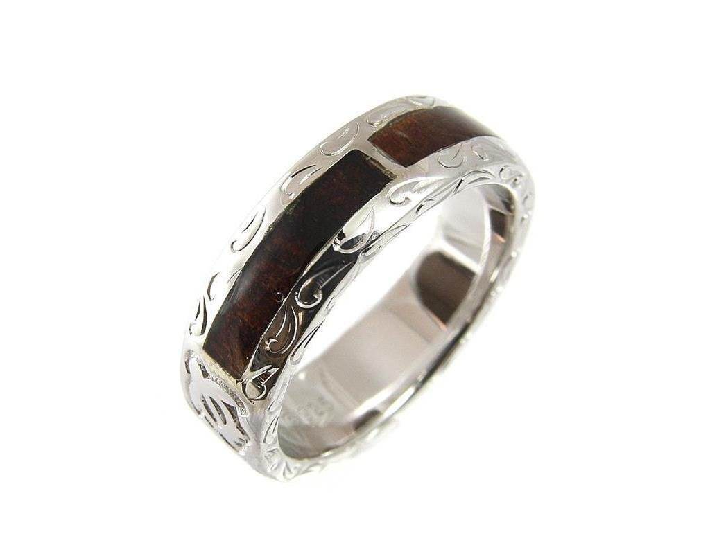 Arthur's Jewelry Genuine Hawaiian koa wood eternity wedding band ring honu turtle 925 silver 6mm size 9