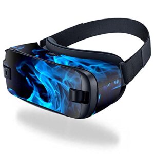 mightyskins skin compatible with samsung gear vr (2016) wrap cover sticker skins blue flames