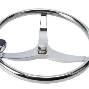 Amarine-made Stainless Steel Boat Steering Wheel 3 Spoke 13-1/2" Dia, with 1/2"-20 Nut and Turning Knob for Teleflex Cable Helm