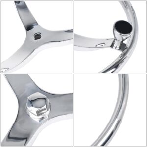 Amarine-made Stainless Steel Boat Steering Wheel 3 Spoke 13-1/2" Dia, with 1/2"-20 Nut and Turning Knob for Teleflex Cable Helm