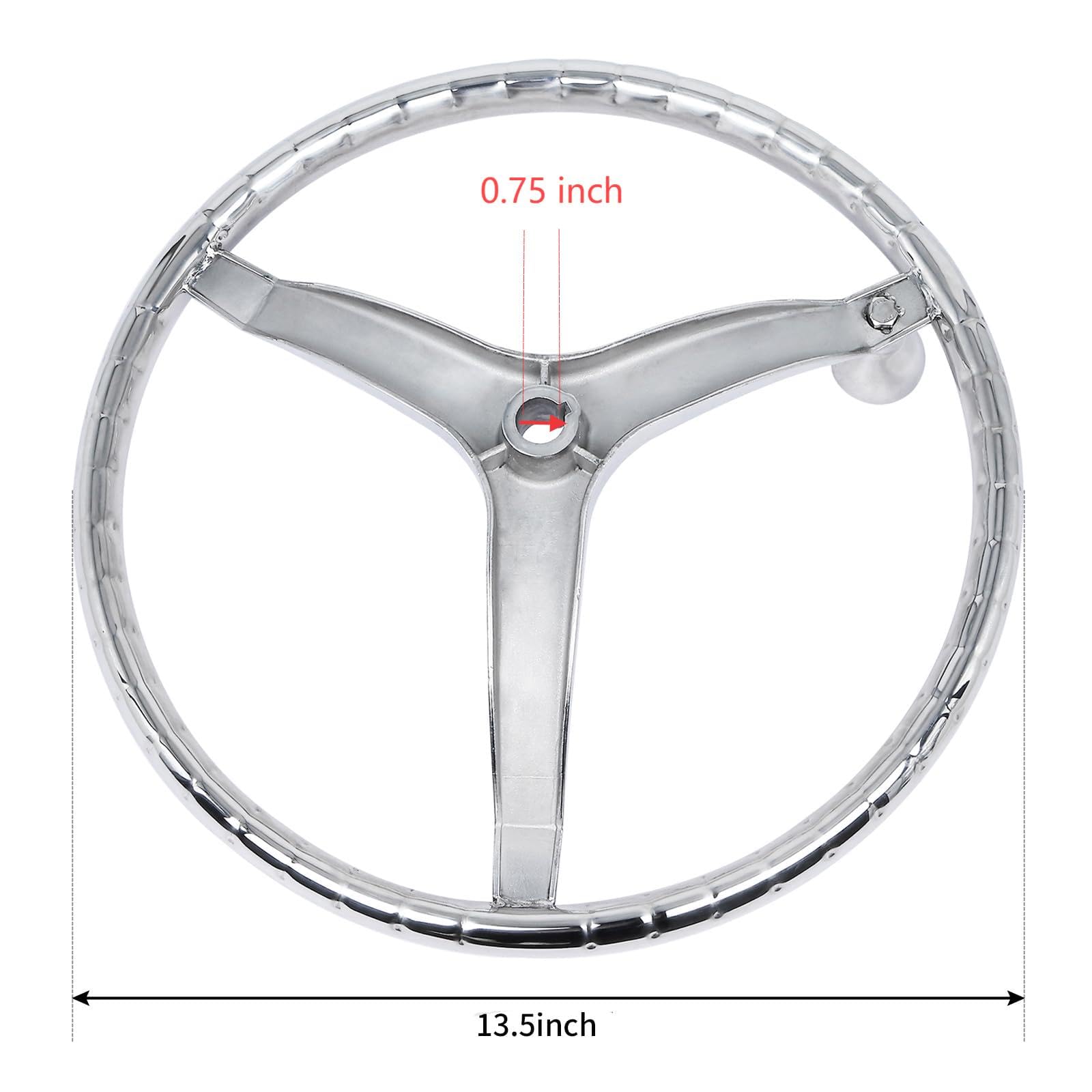 Amarine-made Stainless Steel Boat Steering Wheel 3 Spoke 13-1/2" Dia, with 1/2"-20 Nut and Turning Knob for Teleflex Cable Helm