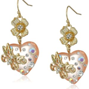 Betsey Johnson Flower & Heart Double Drop Earrings