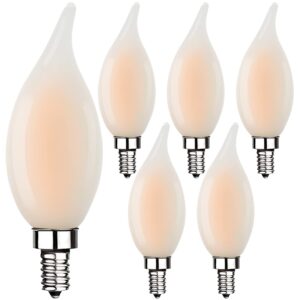 xtricity led 5.5w flame tip filament candelabra light bulbs, 60w equivalent, 500 lumens, 3000k soft white, dimmable, 120v, e12 candelabra base, energy star, (6 pack)