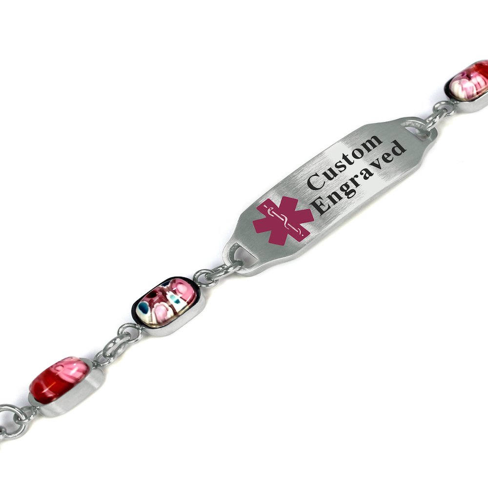 My Identity Doctor Medical Alert Bracelet for Women with Engraving - Steel & Glass - Purple - Wrist Size 5.5 Inch