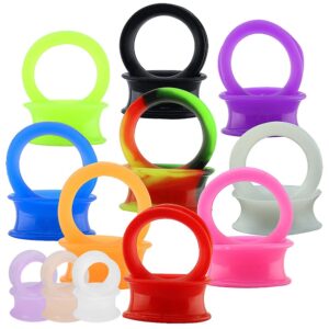 zs 9 pair silicone flexible thin ear plugs tunnels double flared expander ear gauges piercing (gauge=1"(25mm))