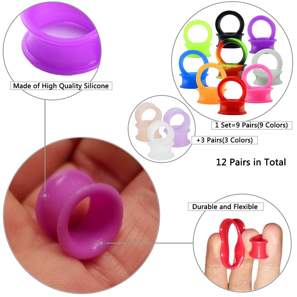 ZS 9 Pair Silicone Flexible Thin Ear Plugs Tunnels Double Flared Expander Ear Gauges Piercing (Gauge=1"(25mm))