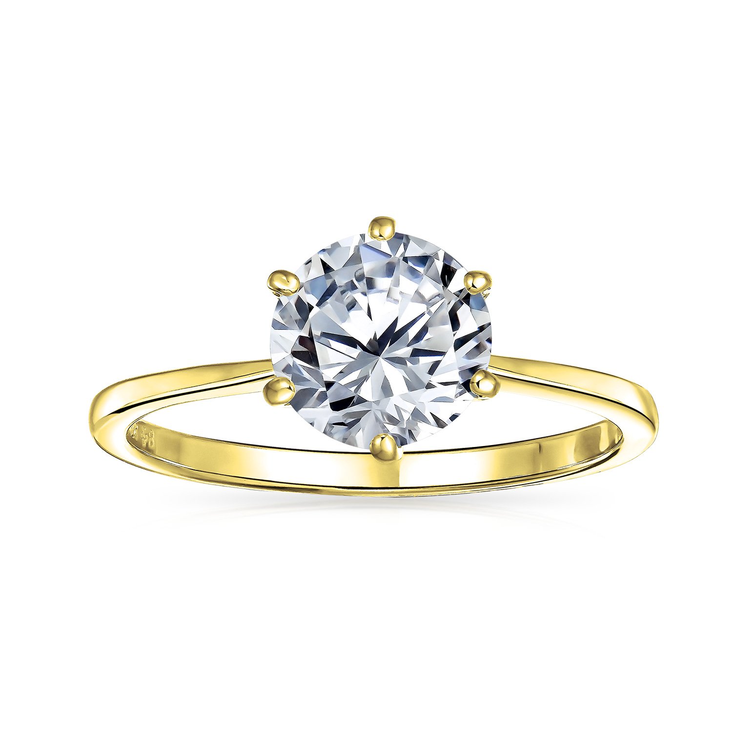 Timeless 1.5CT 6 Prong AAA CZ 6 Prong Classic Round Brilliant Solitaire Engagement Ring For Women 1MM Plain Thin Band .925 Sterling Silver 14K Yellow Gold Plated