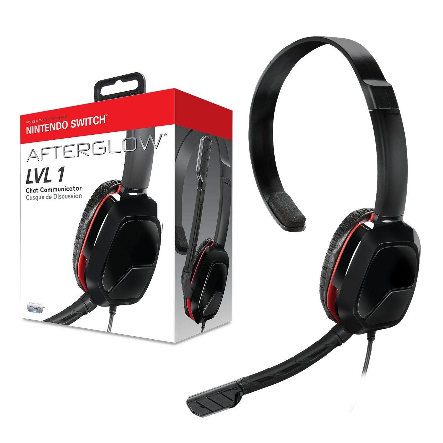 PDP Afterglow LVL 1 Wired Chat Headset With Noise Cancelling Microphone: Red - Nintendo Switch